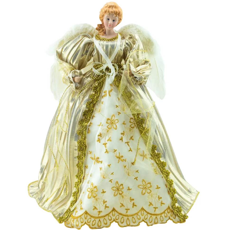 ANGEL TREE TOP 17″ GOLD/IVORY W/LED LIGHT