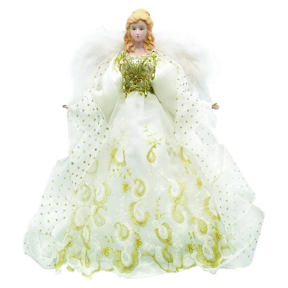 ANGEL TREE TOP 16″ IVORY/GOLD W/ LED LIGHTS