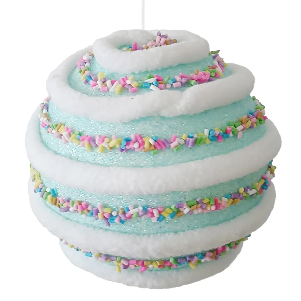 BALL CANDY SWIRL 100MM BLUE W/ MULTI SPRINKLES