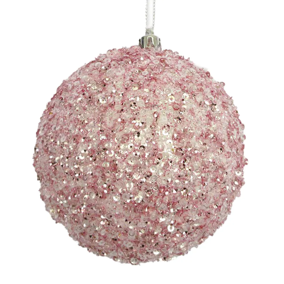 BALL CLEAR BEAD & SEQUIN 100MM PINK/ WHITE