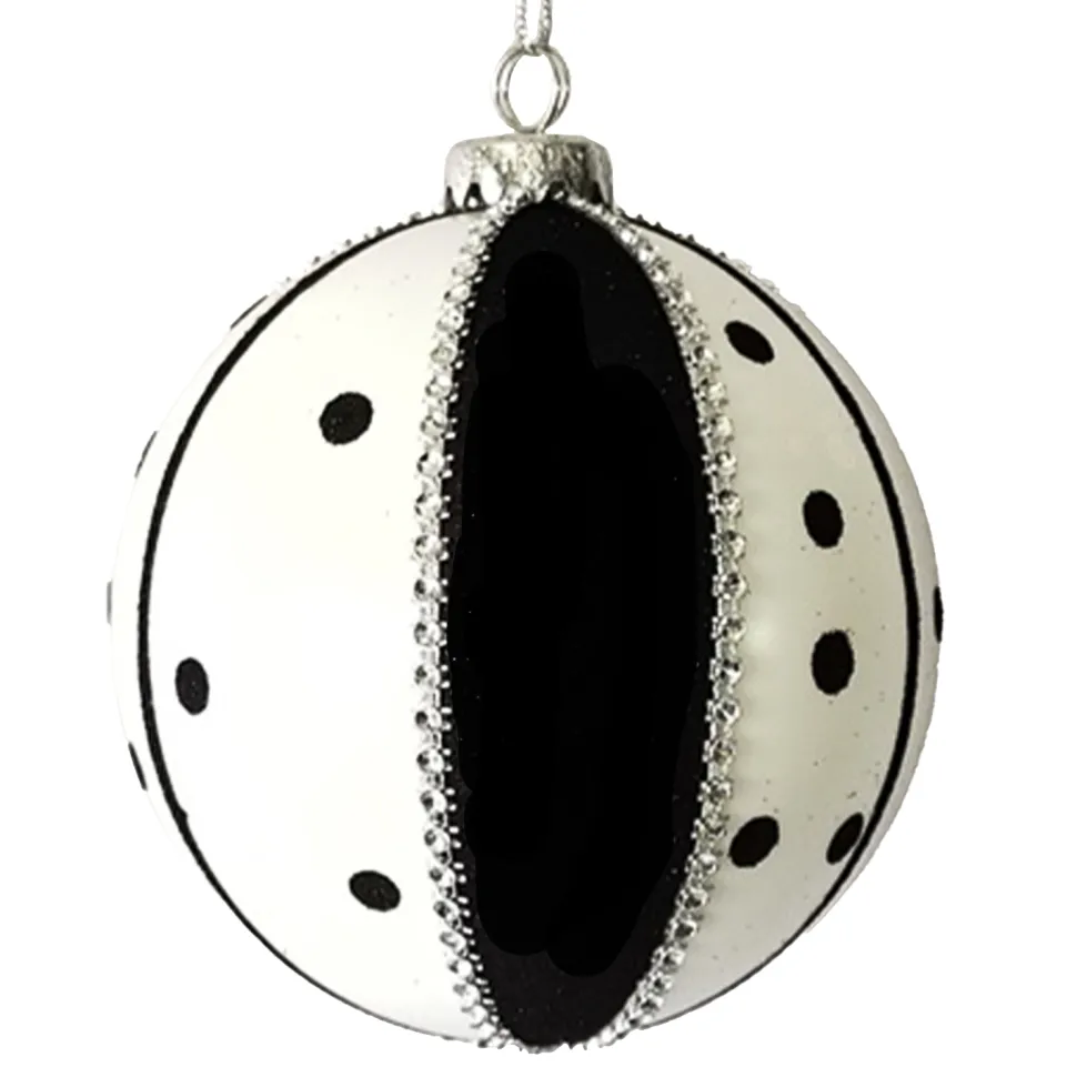 BALL DECOR BLACK/WHITE 120MM4.5″ DOTTED/BEADED