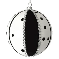 BALL DECOR BLACK/WHITE 100MM DOTTED/BEADED