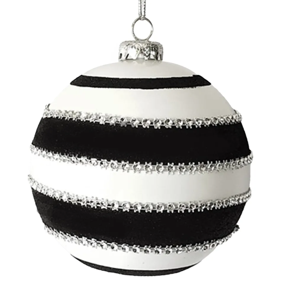BALL DECOR BLACK/WHITE 120MM BEADED SWIRL