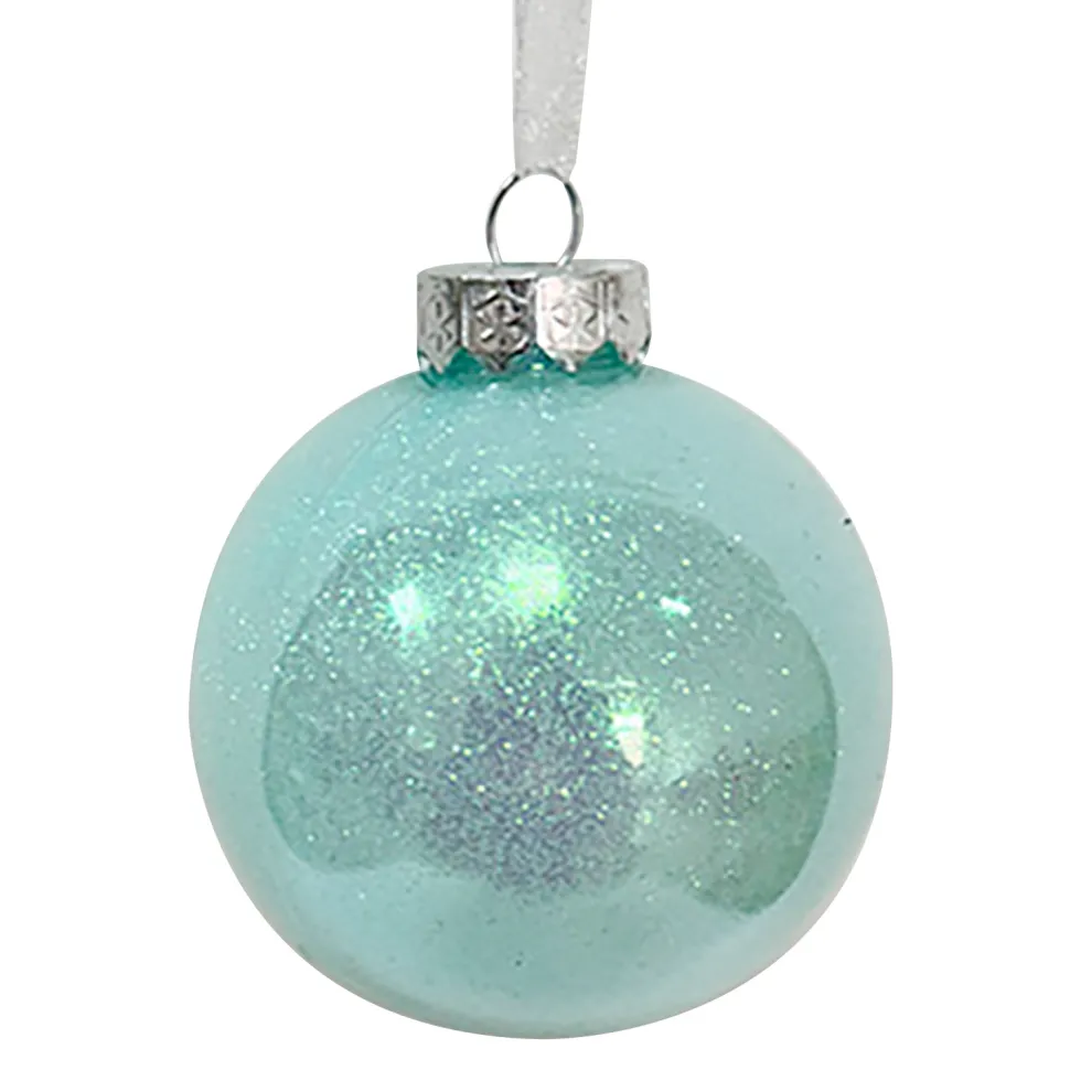 BALL DECOR BLUE 80MM CLEAR W/ INSIDE GLITTER