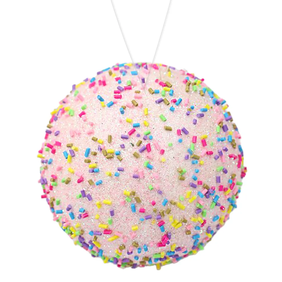 BALL DECOR CANDY LIGHT PINK 100MM W/ MULTI SPRINKLES