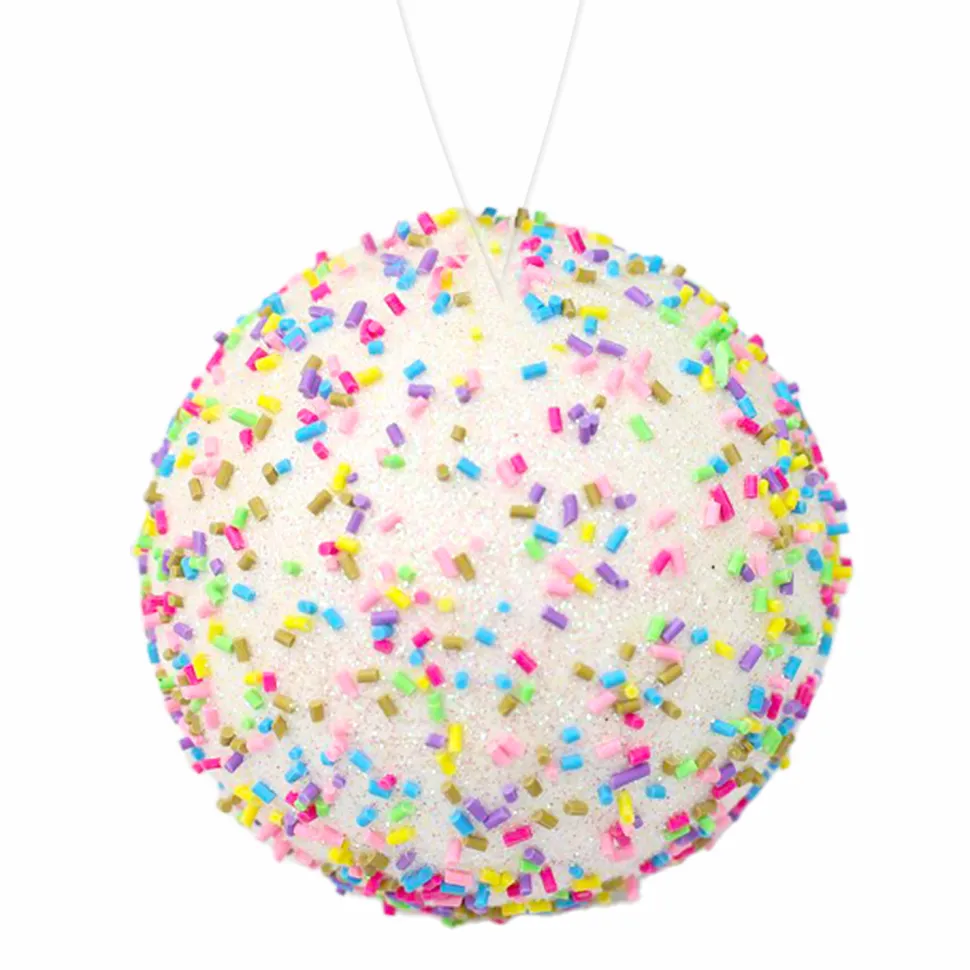 BALL DECOR CANDY WHITE 100MM W/ MULTI SPRINKLES