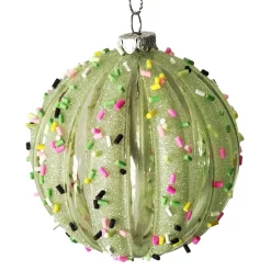 BALL DECOR GREEN 80MM MELLON W/ MULTI CANDY SPRINKLE