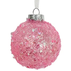 BALL DECOR PINK 80MM CLEAR W/ IRIDESCENT GLITTER