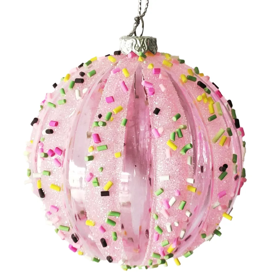 BALL DECOR PINK 80MM MELLON W/ MULTI CANDY SPRINKLE
