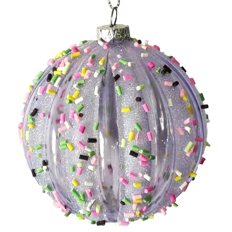 BALL DECOR PURPLE 80MM MELLON W/ MULTI CANDY SPRINKLE