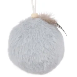BALL FABRIC FUR 3″ GRAY W/ FEATHER