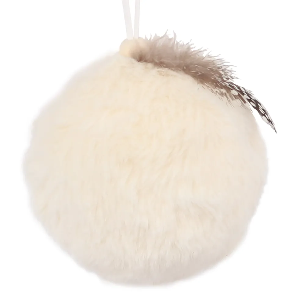 BALL FABRIC FUR 3″ IVORY W/ FEATHER