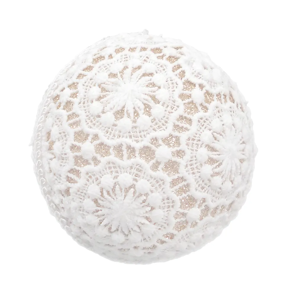 BALL FABRIC LACE 4″ IVORY W/ GLITTER