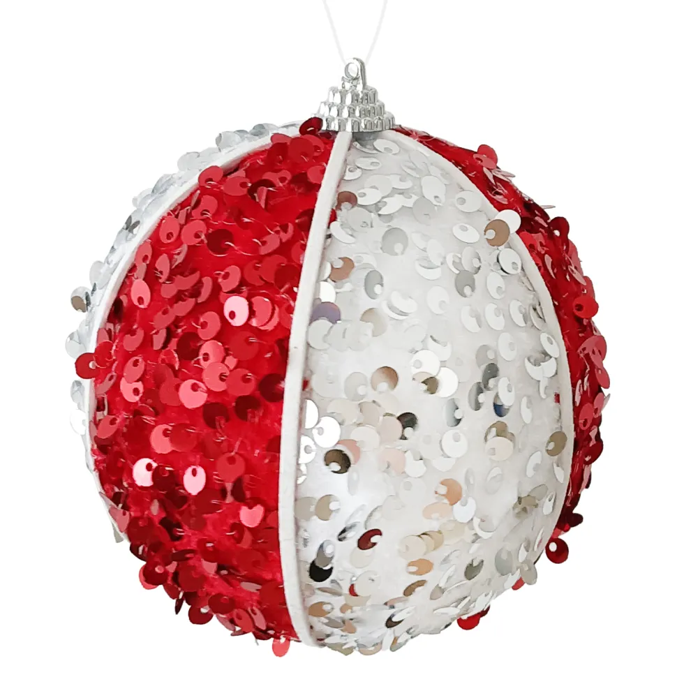 BALL FABRIC SEQUIN MELON 100MM RED/WHITE