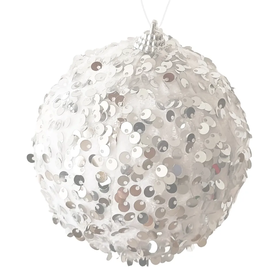 BALL FABRIC SEQUIN 100MM WHITE