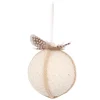 BALL FABRIC WOOL 3″ IVORY W/ ROPE & FEATHER