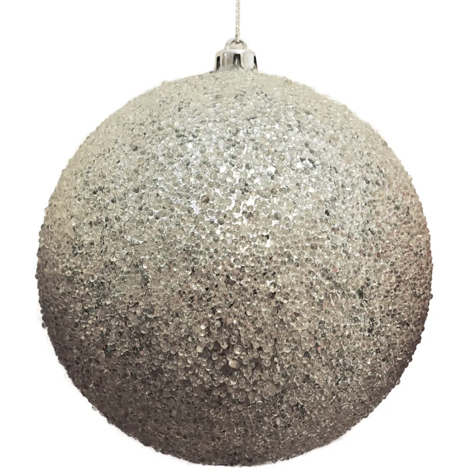 BALL FROSTED BEAD & GLITTER 100MM SILVER