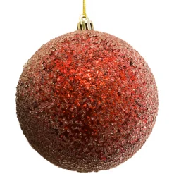 BALL FROSTED BEAD & GLITTER 150MM RED