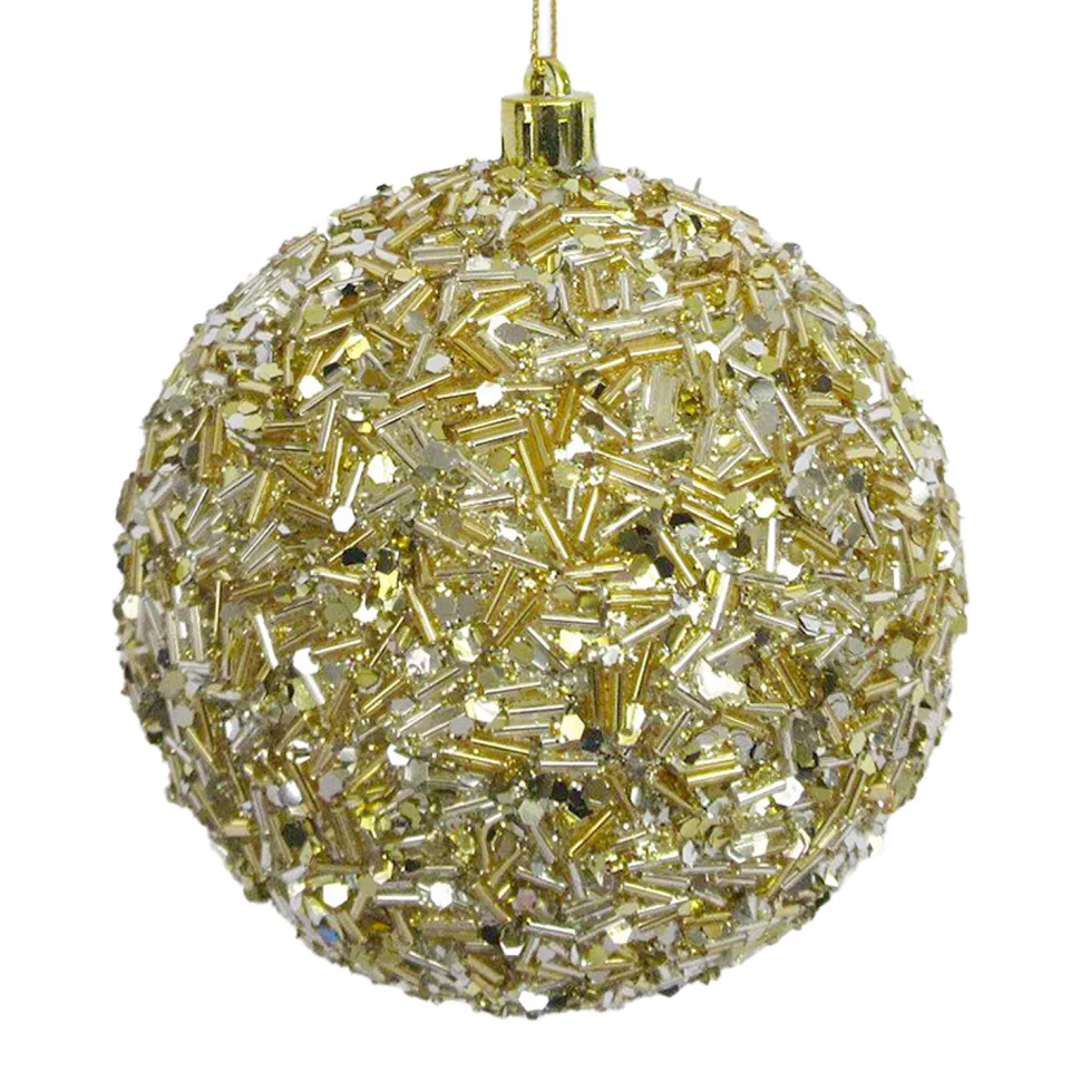 BALL GLITTER & BEAD 100MM CHAMPAGNE GOLD