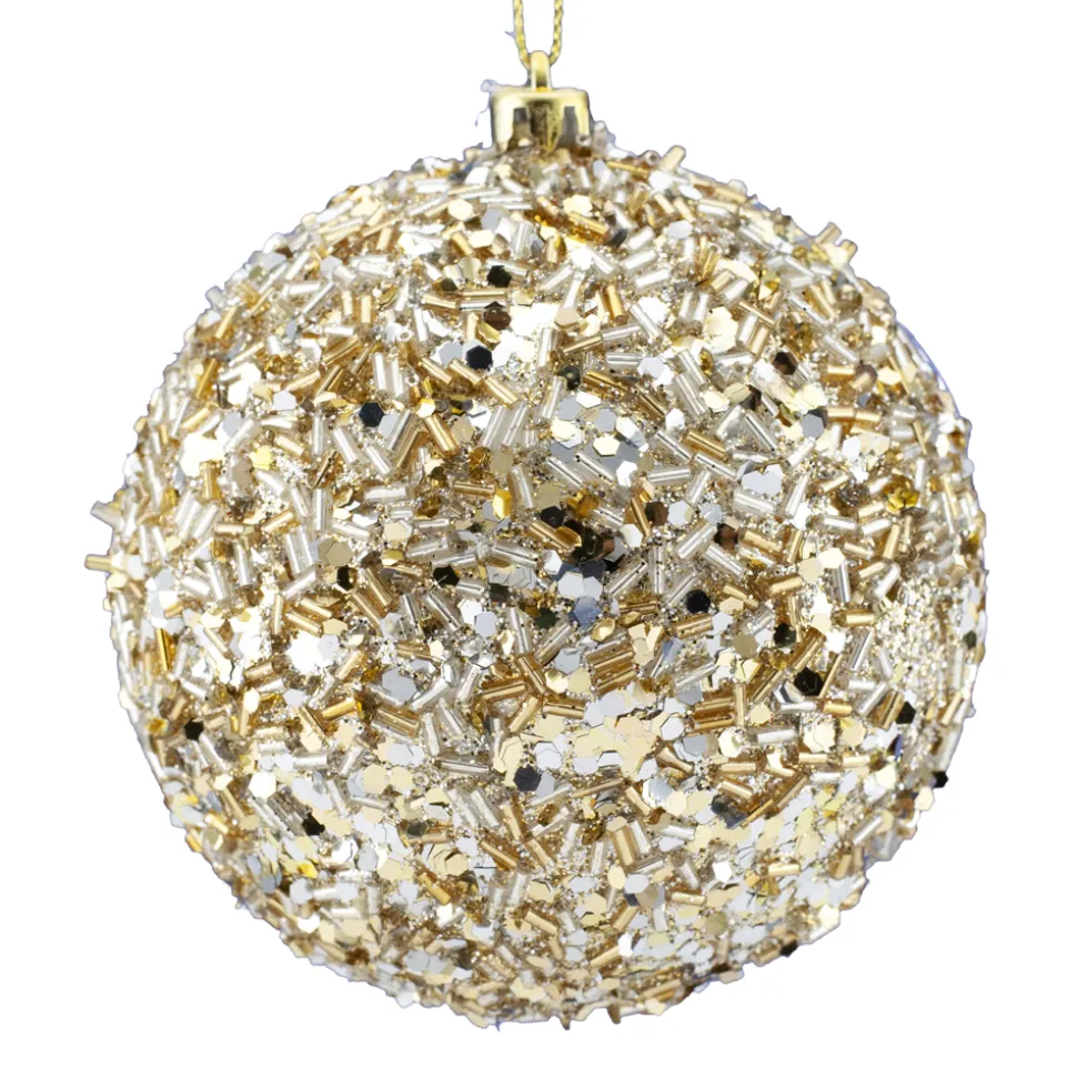 BALL GLITTER & BEAD 105MM LIGHT GOLD