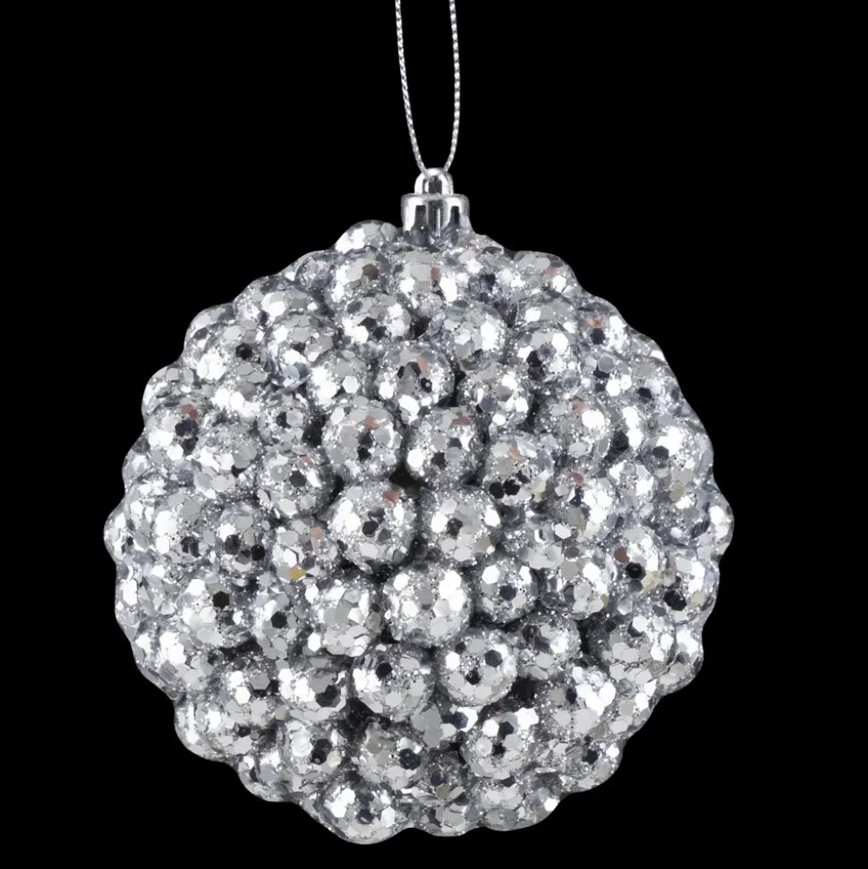 BALL GLITTER POPCORN 100MM SILVER
