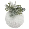 BALL GRASS WHITE 4″ W/ FROSTED PINE & BERRIES