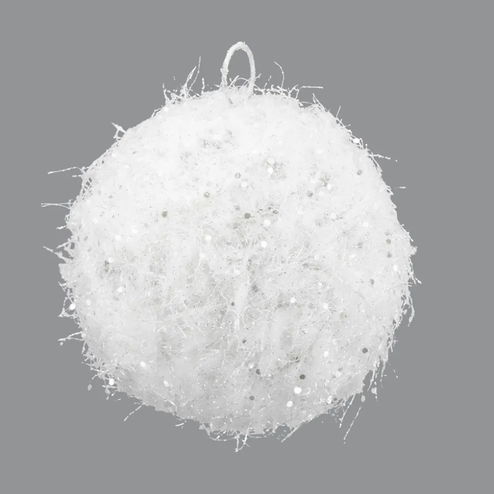 BALL MEATL WIRE/ SNOW 5″ WHITE SPARKLE