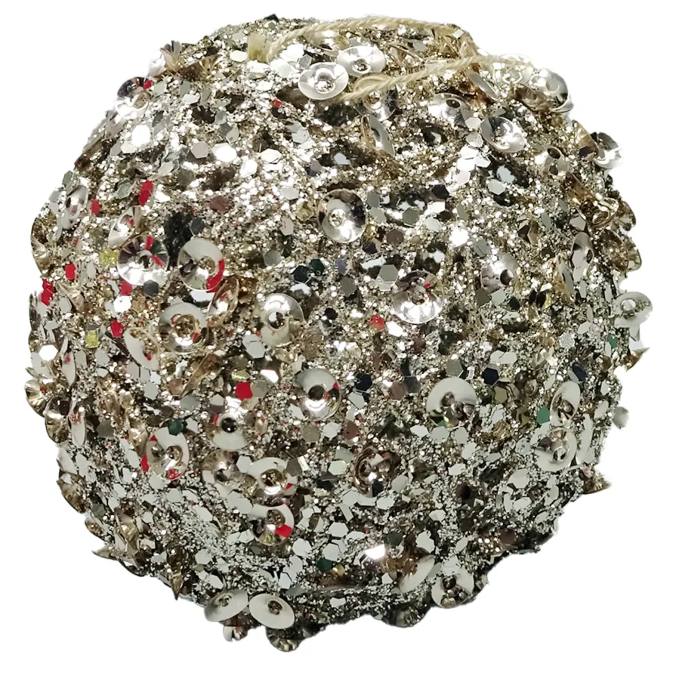 BALL METAL WIRE/ FARN 100MM CHAMPAGNE SEQUIN & GLITTER