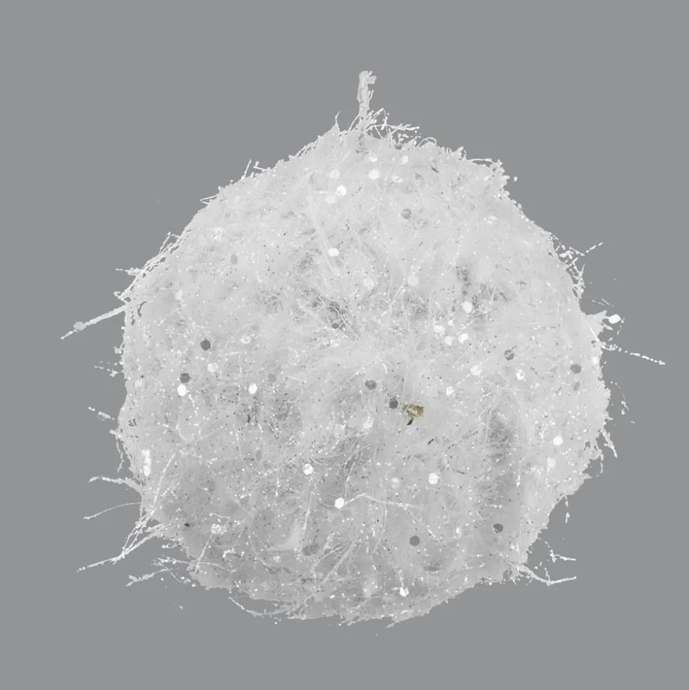 BALL METAL WIRE/ SNOW 4″ WHITE SPARKLE
