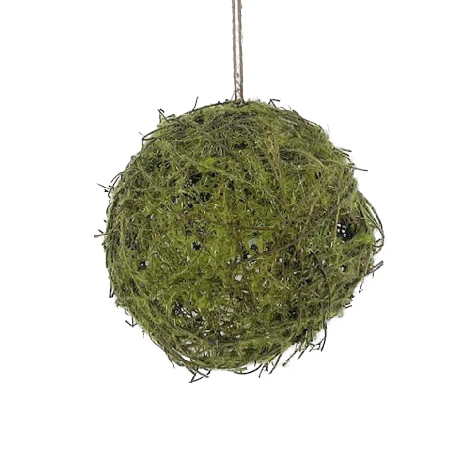 BALL MOSS/ TWIG 4″ GREEN W/ RATTAN