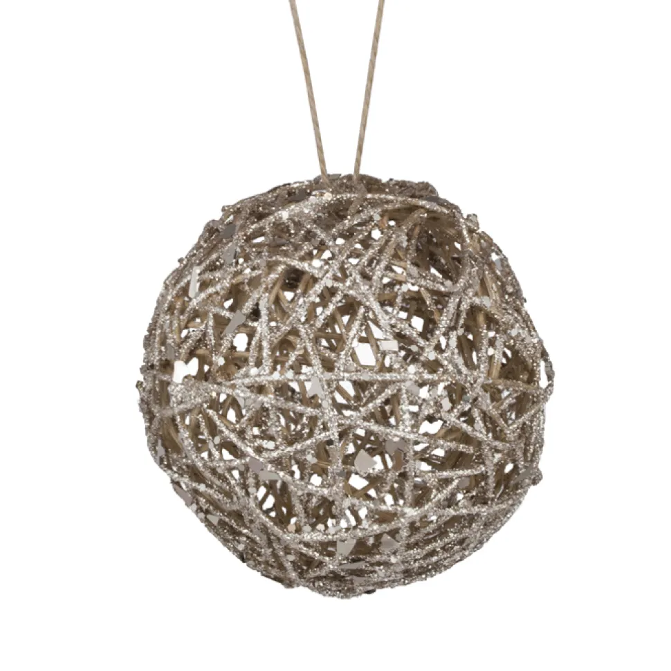 BALL NATURAL RATTAN/ GLTR 5″ W/ CHAMP GLITTER