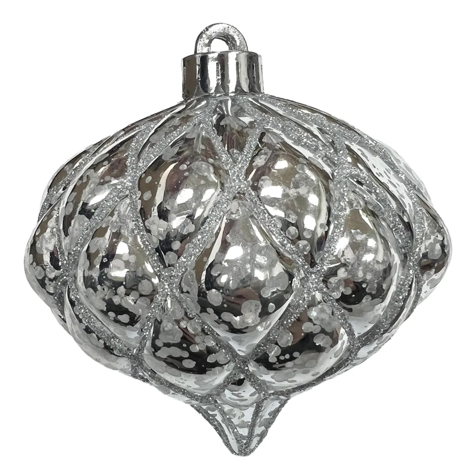 BALL ONION 4.5″ SHINY SILVER DIAMOND PT. W/ SILVER GLTR.