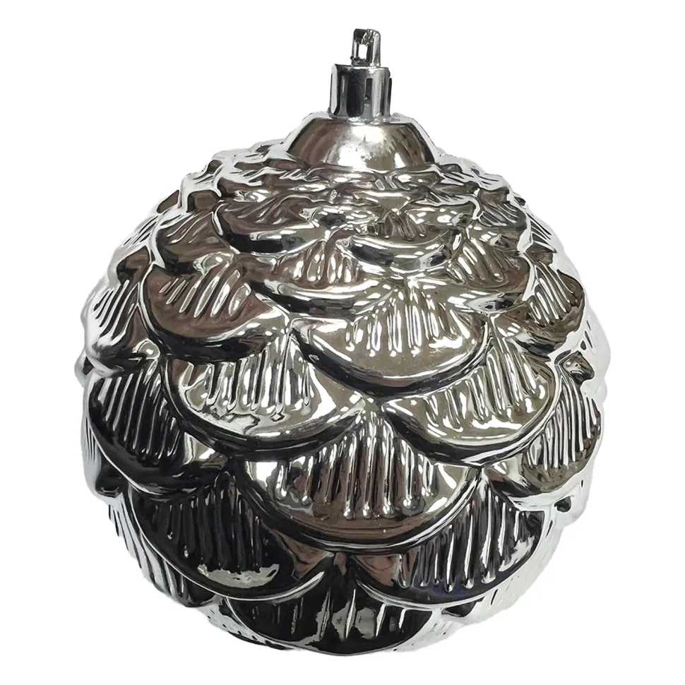 BALL PINECONE LOOK 100MM SHINY SILVER