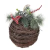 BALL RATTAN/ GREENS 9.5″X10.5″ W/ FROSTED NEEDLE PINE & BERRIES