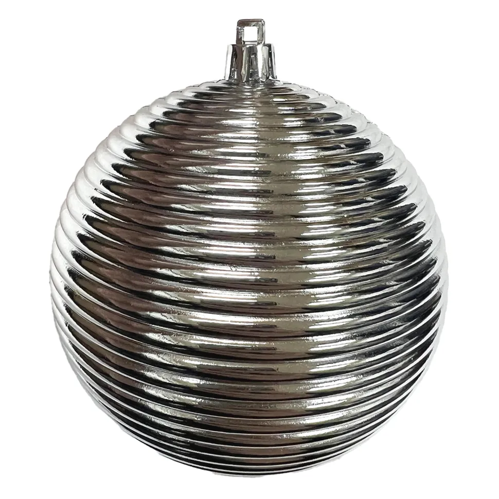 BALL RIBBED 100MM SHINY SILVER