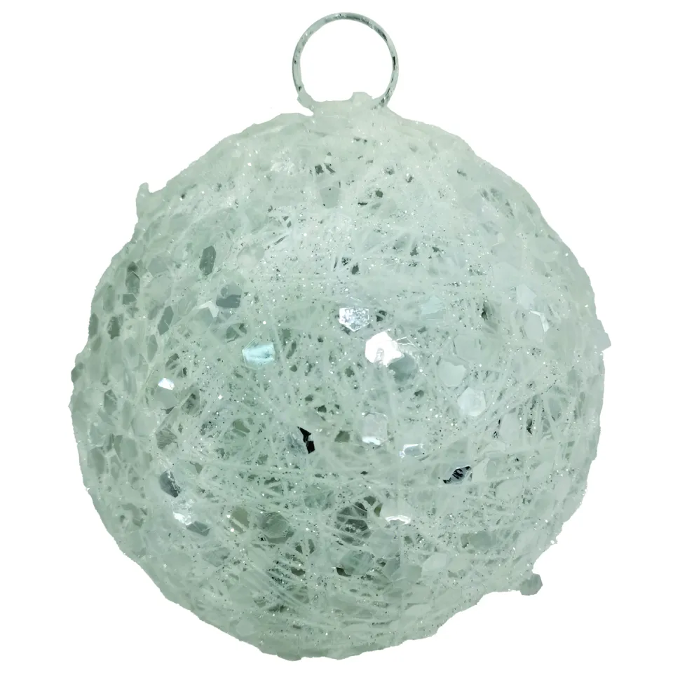 BALL WHITE WIRE & STRING 6″ W/ SEQUIN & ICE GLITTER