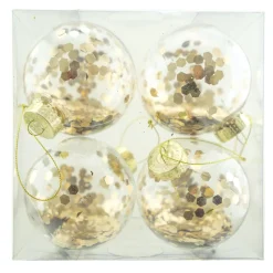 BALLS BOXED 4PC 80MM CLEAR W/ CHAMPAGNE SEQUIN