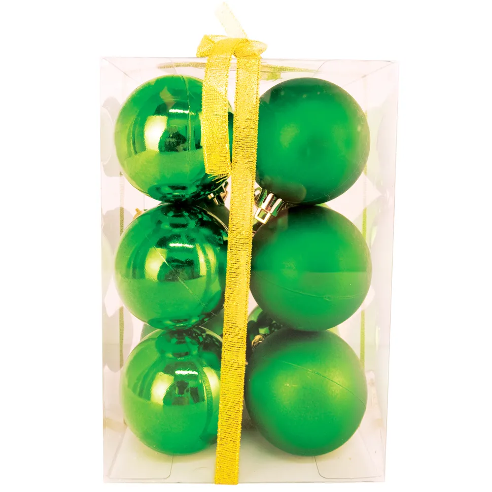 BALLS BOXED 12PC 60MM GREEN SHINY /MATT