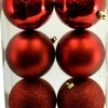 BALLS BOXED 6PC 80MM RED CRANBERRY SHINY/ MATT