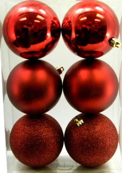 BALLS BOXED 6PC 80MM RED CRANBERRY SHINY/ MATT