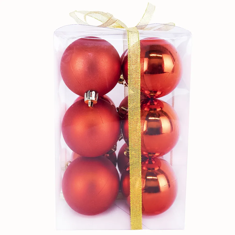 BALLS BOXED 12PC 60MM RED SHINY/ MATT