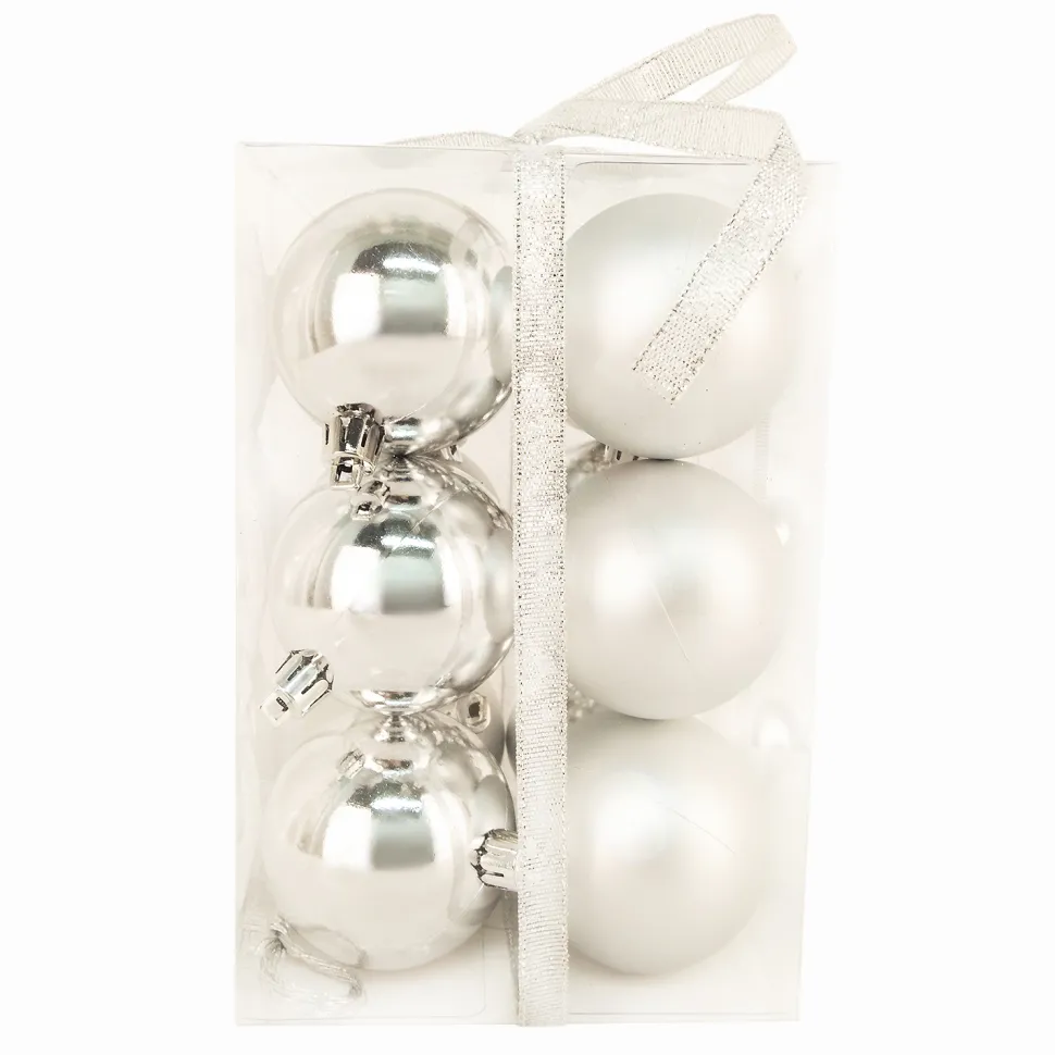 BALLS BOXED 12PC 60MM SILVER SHINY/ MATT