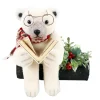 BEAR BEIGE READING A BOOK ON A LOG 9.5″ WHT/GREEN/RED