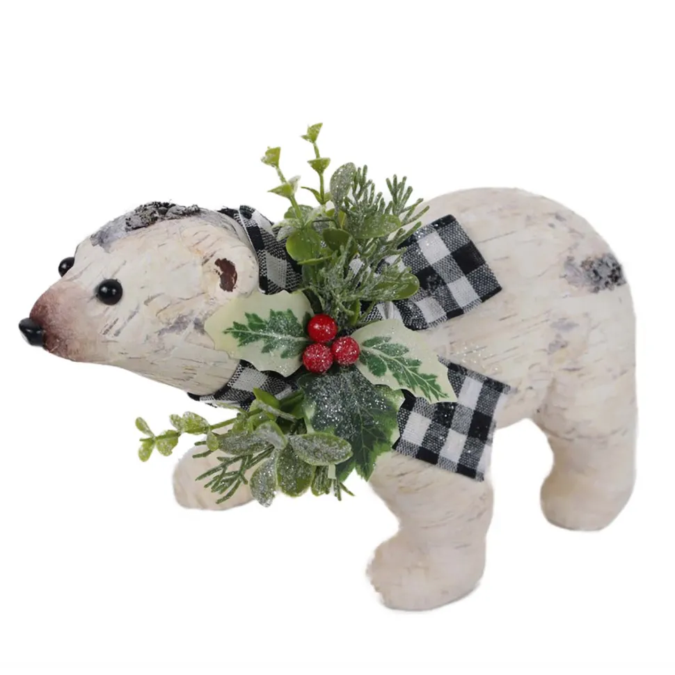 BEAR BIRCH LOOK 11″X5″X7″ WHITE/BLACK PLAID SCARF