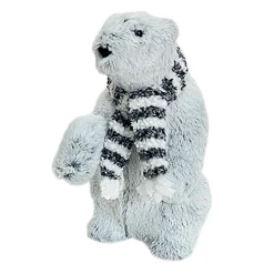 BEAR GRAY STANDING PLUSH 12″ W/ BLACK/WHITE SCARF