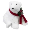 BEAR WHITE SITTING 10″ FUR W/CLEAR SEQUINS & RED SCARF