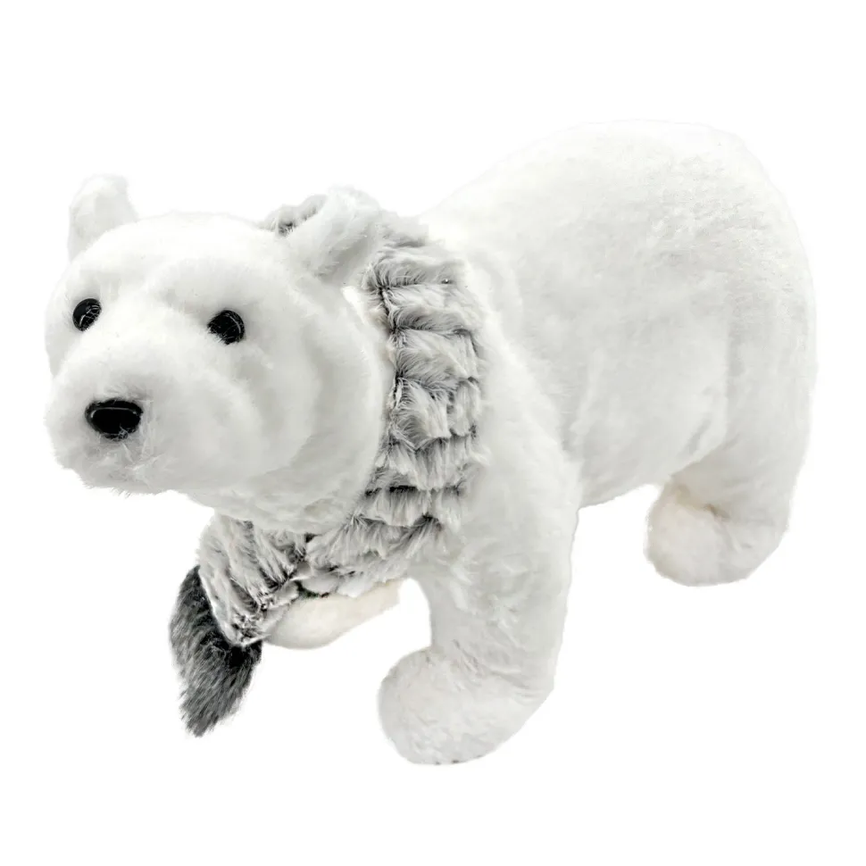 BEAR WHITE WALKING 9″ FUR W/ GRAY SCARF