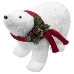 BEAR WHITE WALKING 9.5″ FUR W/ CLEAR SEQUINS & RED SCARF