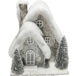 BIRCH LOOK HOUSE 9″x10″X7″ W/ SNOW ROOF LED LIGHT-UP W/ TIMER