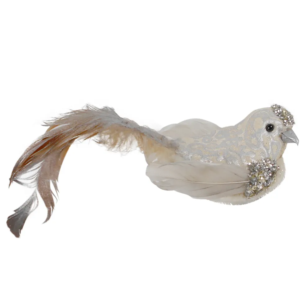 BIRD IVORY FUR/FABRIC IVORY | GLITTER | SEQUINS 6.5″ X 3″